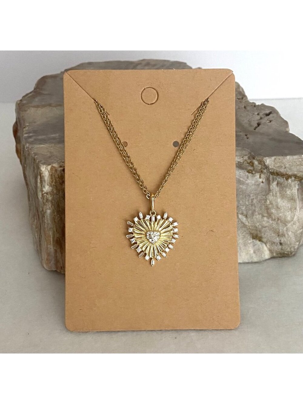 Gold Vermeil Sterling Silver 925 FZN Starburst Heart Pendant Necklace 18"-20"